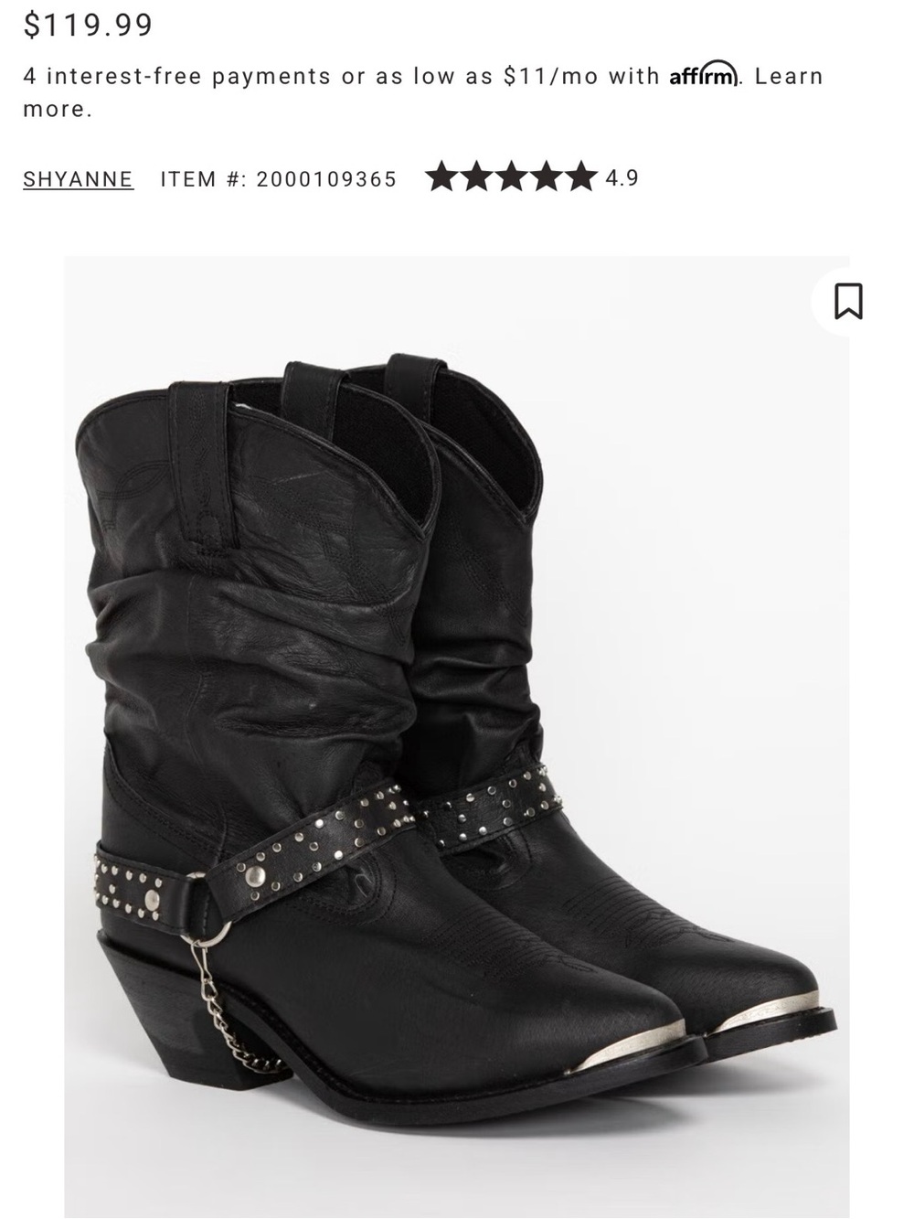 Shyanne Black Studded Western Boots with Silver Toe